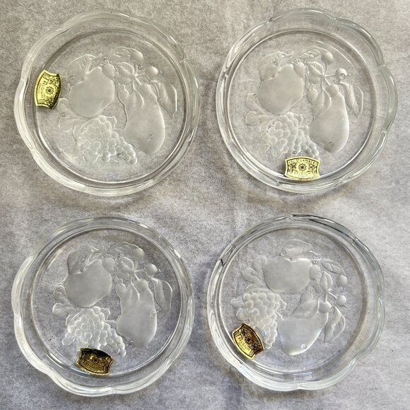 Vintage Val St Lambert Clear Crystal Brussels Intaglio Coasters Set of 4 - Picture 9 of 9